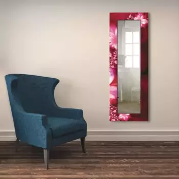 Декоративное зеркало Artland "Гирлянда цветов", зеркало в полный рост в раме, настенное зеркало, с мотивной рамкой, загородный дом 50,4х140,4х1,6 см, красный