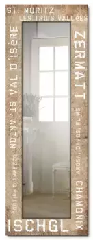 Декоративное зеркало Artland "Лыжные зоны", зеркало в полный рост в раме, настенное зеркало с мотивной рамкой, загородный дом 50,4х140,4х1,6 см, коричневый