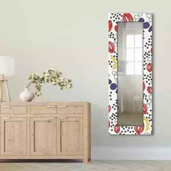 Декоративное зеркало Artland "Рот с поп-артом", зеркало в полный рост в раме, настенное зеркало, с мотивной рамкой, загородный дом 50,4х140,4х1,6 см, белый