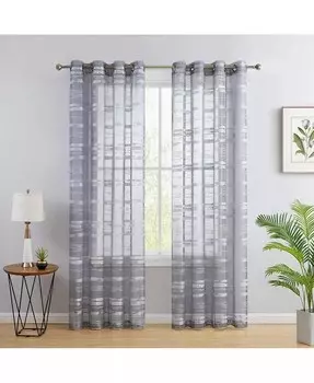 Декоративные полупрозрачные светофильтрующие люверсы в полоску Broadway, занавески для окон, драпировочные шторы для спальни и гостиной — набор из 2 панелей HLC.me, серый