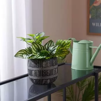 Декоративный цветочный горшок Objevi с этническим рисунком - черный - 10x12x13 см