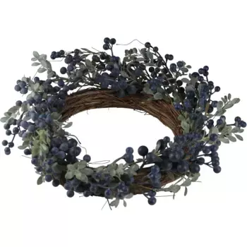 Декоративный венок AM Design «Рождественские украшения» с синими ягодами, 45 см, зеленый
