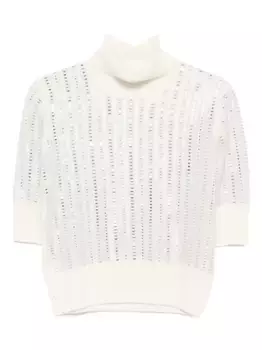 Декорированная футболка с высоким воротником Ermanno Scervino, нейтральный