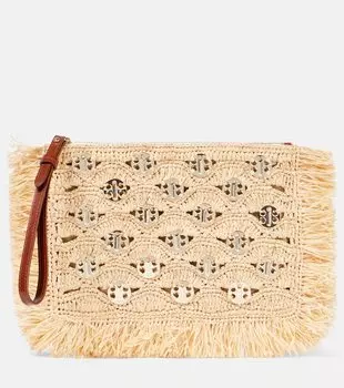 Декорированная клатч из рафии Rabanne, Natural / Light Gold