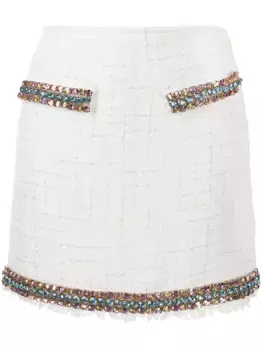 Декорированная твидовая юбка BLUMARINE, белый