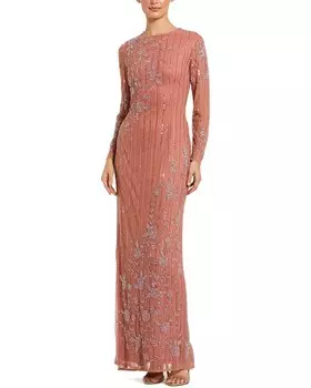 Декорированное иллюзионное платье с высоким воротником Mac Duggal, цвет Rose