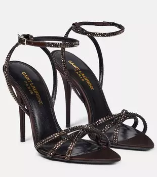 Декорированные атласные сандалии Ava 105 Saint Laurent, черный