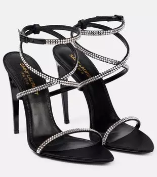 Декорированные атласные сандалии Georgia 110 Saint Laurent, черный