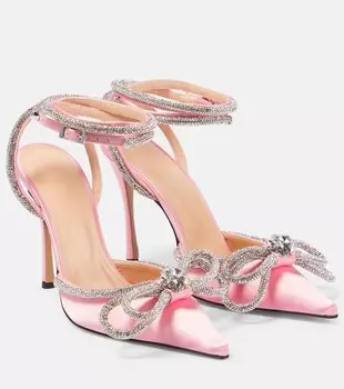 Декорированные атласные туфли Double Bow 110 Mach & Mach, розовый