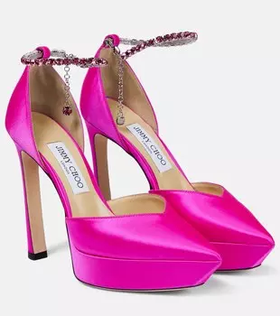 Декорированные атласные туфли на платформе Saeda 125 Jimmy Choo, розовый