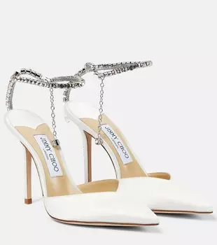 Декорированные атласные туфли Saeda 100 Jimmy Choo, белый