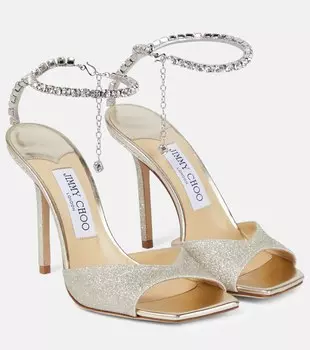 Декорированные босоножки Saeda 100 с блестками Jimmy Choo, серебряный