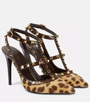 Декорированные кожаные туфли Rockstud Valentino Garavani, коричневый