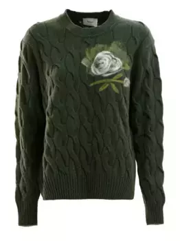 Декорированный свитер фактурной вязки ERDEM, зеленый