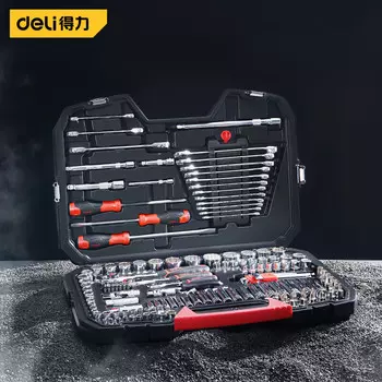 Deli, 150 шт., серия 6,3x10x12,5 мм, комплексный набор для ремонта автомобилей, ключ с храповым механизмом, ящик для инструментов DQ01150