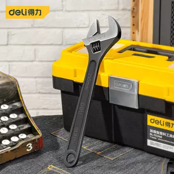 Deli (черный разводной ключ, многофункциональный разводной ключ, черный утолщенный корпус, радиевая гравировка, универсальный инструмент для ремонта, износостойкий промышленный класс, 10 дюймов DL010H