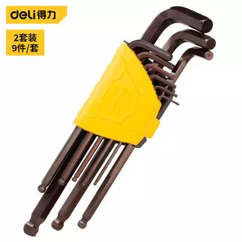 Deli Deli 2 set, набор шестигранных ключей с удлиненной шаровой головкой, отвертка, бронза, 9 шт./компл. DL230709