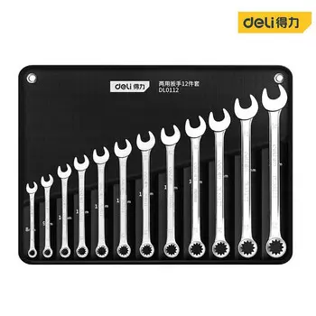 Deli DL0112 Набор зеркальных двойных ключей из 12 предметов 8-24 мм, открытый ключ для цветов сливы, зеркало, инструменты для ремонта автомобилей