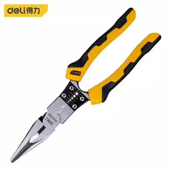 Deli DL101008 многофункциональные трудосберегающие плоскогубцы с острыми концами, длинногубцы, инструмент для зачистки проводов, хром-ванадиевая сталь, 9 дюймов