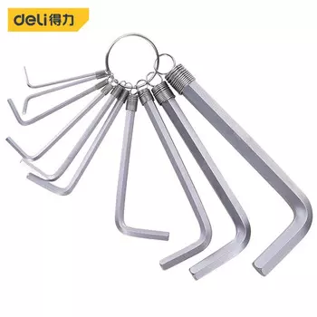 Deli DL3100 Набор шестигранных ключей, шестигранный ключ, кольцо для инструментов, плоская головка, набор из 10 предметов, 1,5-10 мм, стандартный тип