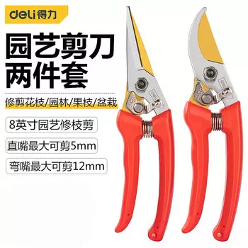 Deli DL580242 садовые ножницы, набор из двух частей, ножницы из нержавеющей стали, цветочные ножницы, инструменты, садовые ножницы, красный