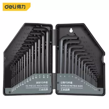 Deli Набор из 30 предметов: метрические и дюймовые черные шестигранные ключи. Набор шестигранных ключей DL230030