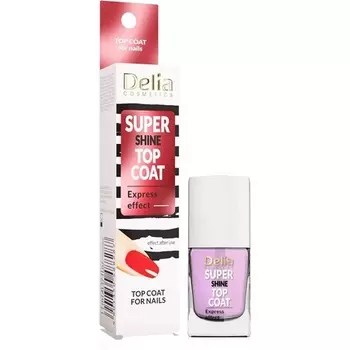 Delia Cosmetics Super Shine Top Coat, укрепляющий и защищающий ногтевую пластину, с маслом ягод асаи, быстросохнущий, 11 мл