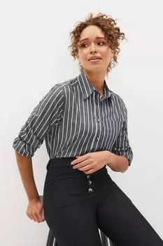 Деловая хлопковая рубашка с длинными рукавами и карманом Next, серый