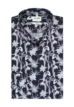 Деловая рубашка Level Five, облегающая, с воротником «кент», для мужчин OLYMP, темно-синий