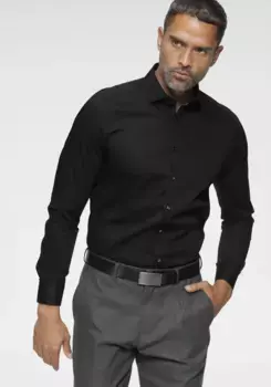 Деловая рубашка OLYMP "Level Five Body Fit", планка с итальянскими пуговицами, черный