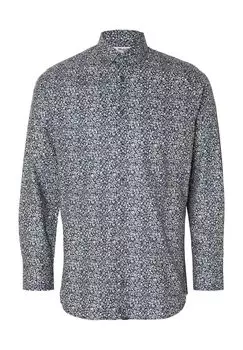 Деловая рубашка, приталенный крой, длинный рукав, воротник Кент, мужская SELECTED, темно-синий