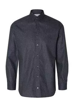 Деловая рубашка, приталенный крой, длинный рукав, воротник Кент, мужская SELECTED, темно-синий