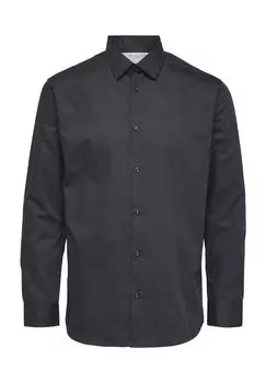 Деловая рубашка, приталенный крой, воротник Кент, хлопок, мужская SELECTED, черный