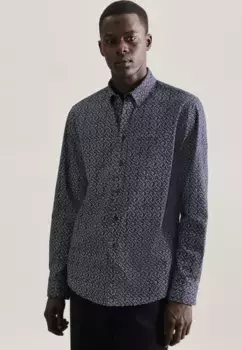 Деловая рубашка seidensticker "Black Rose", воротник на пуговицах с длинными рукавами и принтом, синий