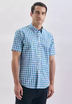 Деловая рубашка seidensticker "Black Rose", воротник на пуговицах с обычным коротким рукавом в клетку, бирюзовый