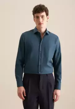 Деловая рубашка seidensticker "Комфорт", комфортный воротник "Кент" с длинными рукавами, однотонная, бирюзовый