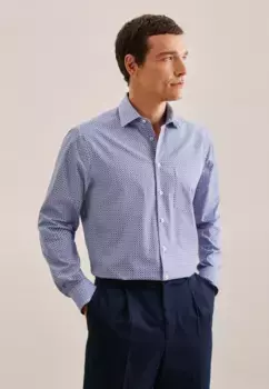 Деловая рубашка seidensticker "Regular", стандартный длинный рукав, воротник "Кент", мелкий узор, голубой