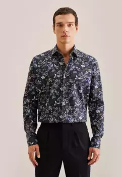 Деловая рубашка seidensticker "Regular", стандартный длинный рукав, воротник Kent, принт, синий