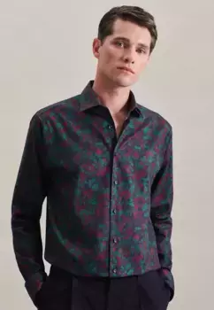 Деловая рубашка seidensticker "Regular", стандартный длинный рукав, воротник "Кент" с цветочным принтом, зеленый