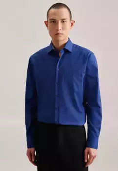 Деловая рубашка seidensticker "Regular", стандартный воротник "Кент" с длинными рукавами, однотонная, синий