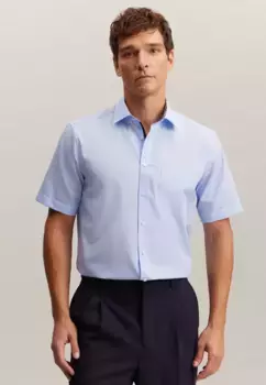 Деловая рубашка seidensticker "Regular", стандартный воротник "Кент" с короткими рукавами, однотонная, синий