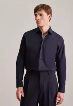 Деловая рубашка seidensticker "Regular", стандартный воротник "Кент" с длинными рукавами, однотонная, синий