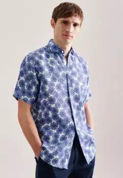 Деловая рубашка seidensticker "Regular", стандартный воротник Kent с короткими рукавами и цветочным принтом, голубой