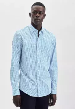 Деловая рубашка seidensticker "Slim", узкий длинный рукав с принтом воротника Kent, бирюзовый