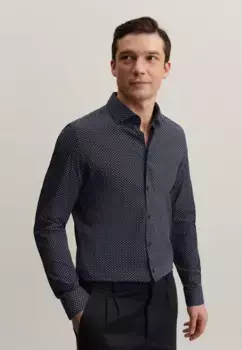 Деловая рубашка seidensticker "Slim", узкий длинный рукав с принтом воротника Kent, синий