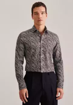 Деловая рубашка seidensticker "Slim", узкий длинный рукав, воротник "Кент" с цветочным принтом, коричневый