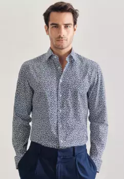 Деловая рубашка seidensticker "Slim", узкий длинный рукав с принтом воротника Kent, синий