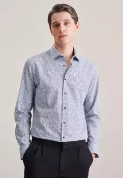 Деловая рубашка seidensticker "Slim", узкий длинный рукав с принтом воротника Kent, голубой