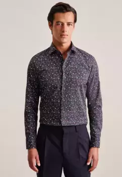 Деловая рубашка seidensticker "Slim", узкий длинный рукав, воротник "Кент" с цветочным принтом, синий