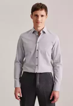 Деловая рубашка seidensticker "Slim", узкий длинный рукав, воротник "Кент" в клетку, серый